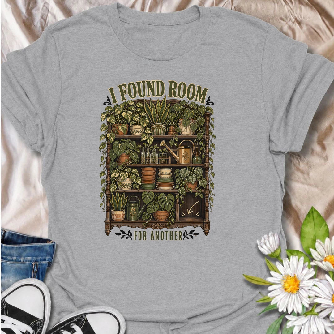 A detailed houseplant T-shirt for collectors who can always uncover one more empty spot. Perfect for indoor jungle lovers and proud plant maximalists.
