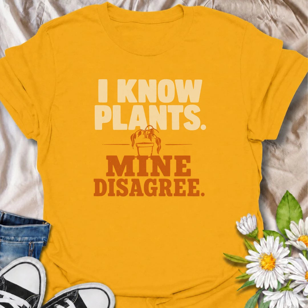 A funny plant T-shirt for anyone who knows plenty about houseplants but still somehow has one looking less than impressed. The bold “I Know Plants. Mine Disagree.” phrase captures the reality of plant parenting with just the right amount of self-deprecating humor. Perfect for houseplant lovers, indoor gardeners, and plant collectors who have learned that knowledge does not always equal cooperation. A great gift for pothos fans, propagation addicts, and anyone with a dramatic plant collection. Easy to wear, 