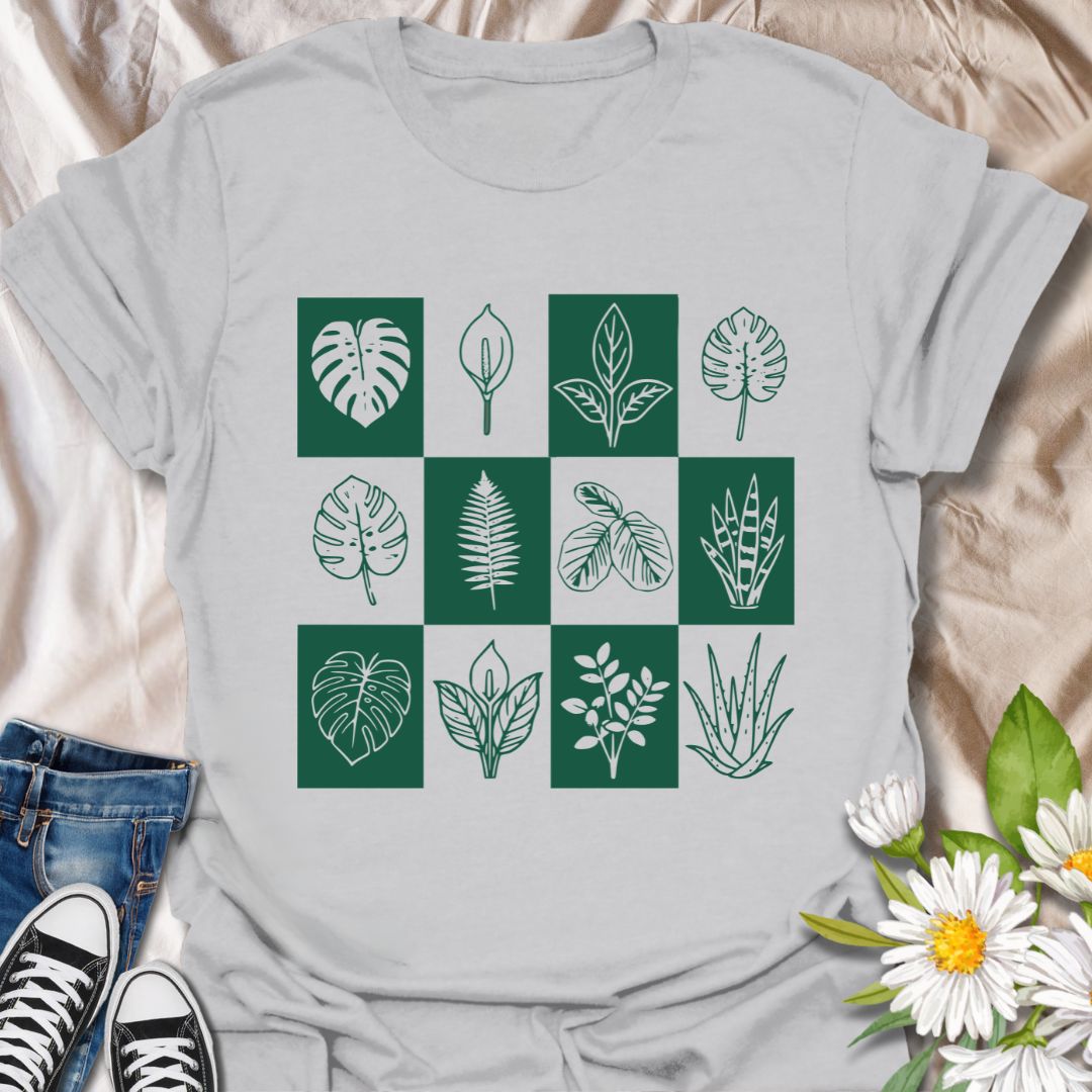 Celebrate your love for houseplants with this stylish botanical grid t-shirt featuring a variety of leafy plant illustrations. Perfect for plant parents, nature enthusiasts, and indoor jungle lovers, this design blends modern aesthetic with natural charm – ideal for everyday wear or gifting.