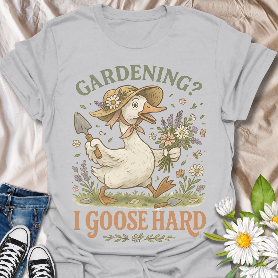 Bring humor and charm to your garden-loving lifestyle with this adorable goose gardening design. Featuring a cheerful goose with flowers and tools, it's the perfect gift for gardeners who enjoy a laugh and love quirky, nature-inspired style.