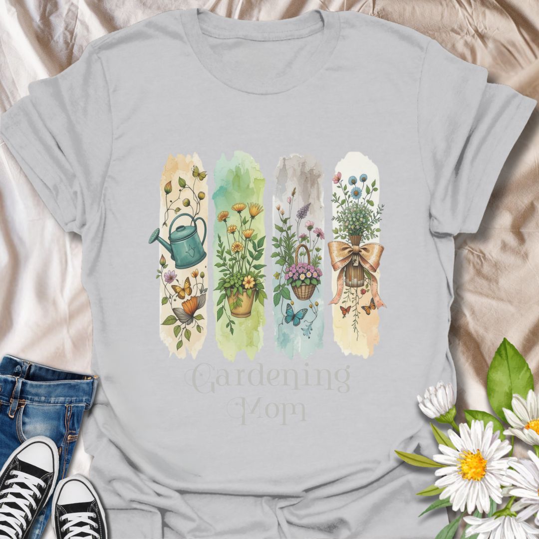gardening mom shirt, plant mom gift, wildflower t-shirt, floral watercolor design, butterfly and flowers, garden lover tee, cottagecore fashion, mother’s day gift, nature inspired apparel
