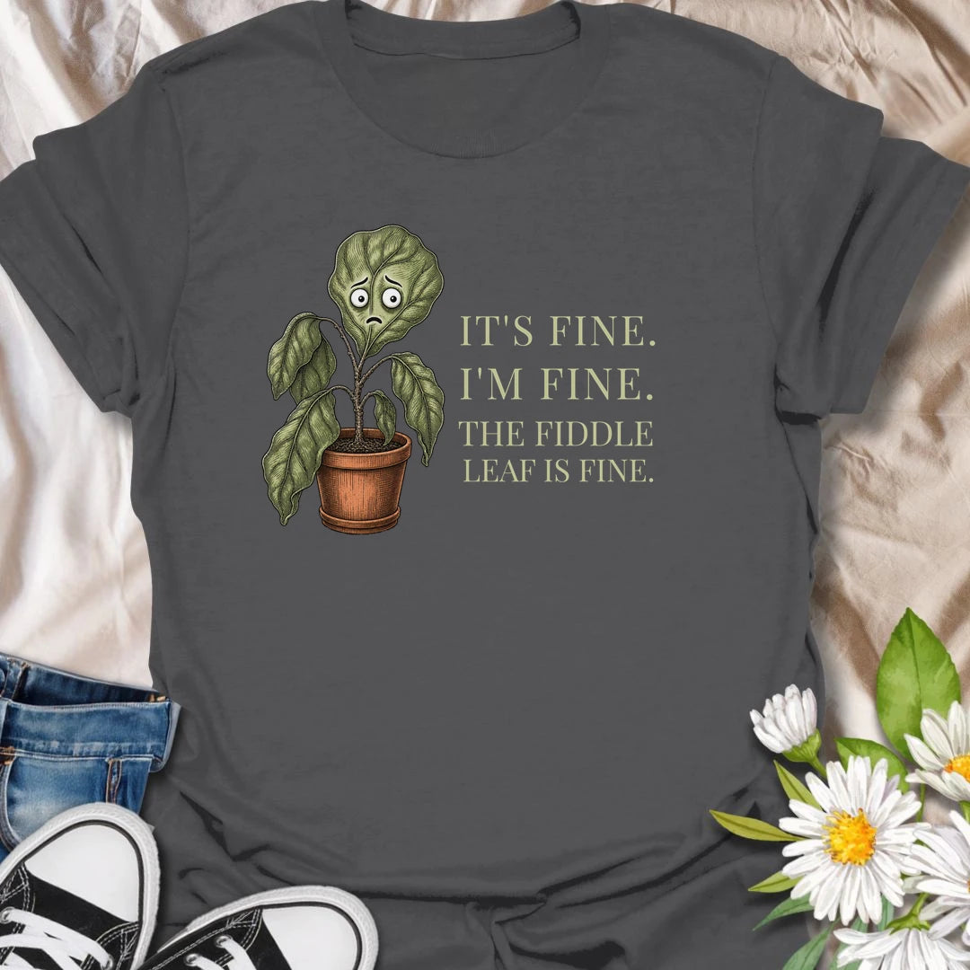This It’s Fine I’m Fine The Fiddle Leaf Is Fine t-shirt is perfect for plant lovers who know how dramatic houseplants can be. Featuring a worried fiddle leaf fig in a pot with funny botanical text, this relatable houseplant design is great for plant moms, plant dads, indoor gardeners, fiddle leaf fig owners, and anyone trying to convince themselves their plant is definitely fine.