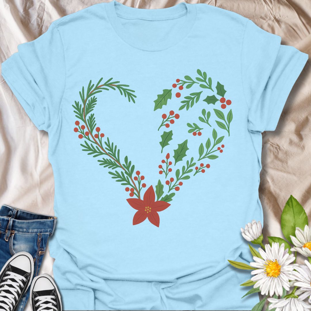 Christmas Floral Heart T-Shirt