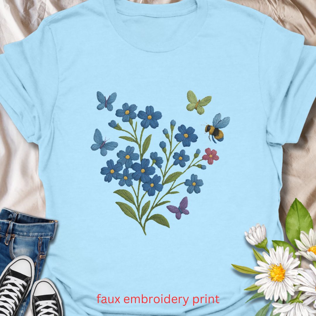 Faux embroidery Forget Me Not T-shirt