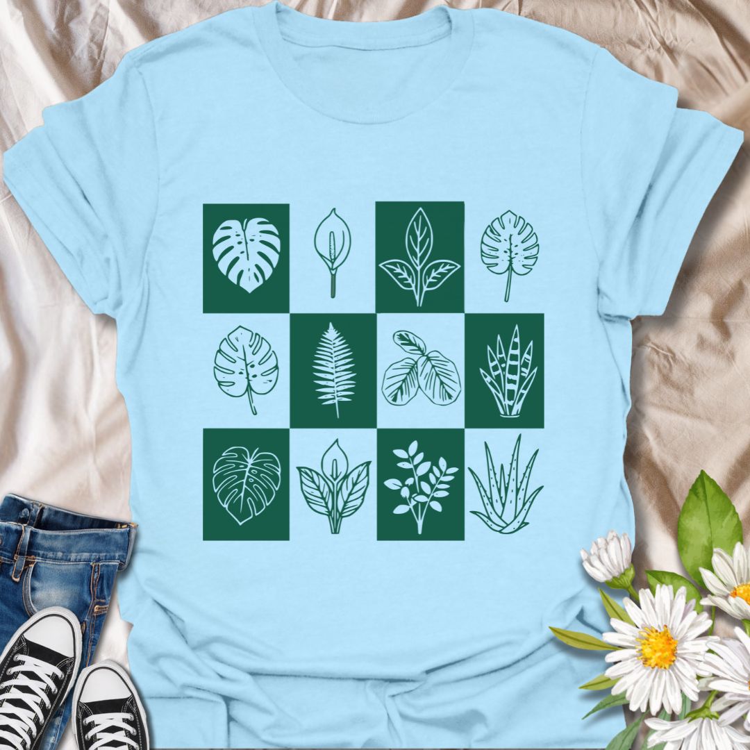 Celebrate your love for houseplants with this stylish botanical grid t-shirt featuring a variety of leafy plant illustrations. Perfect for plant parents, nature enthusiasts, and indoor jungle lovers, this design blends modern aesthetic with natural charm – ideal for everyday wear or gifting.