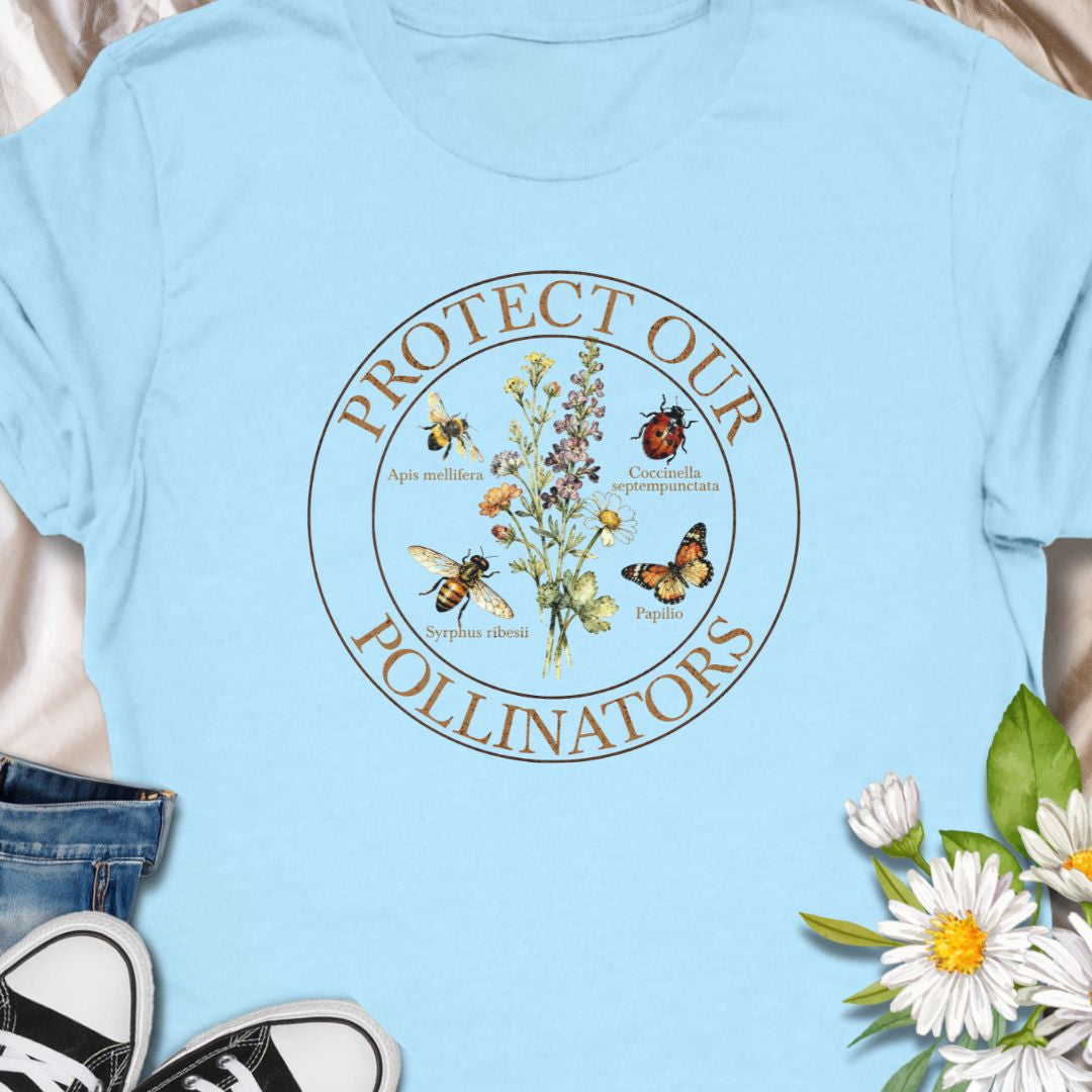 Celebrate the vital role of bees, butterflies, and other pollinators with this beautifully illustrated “Protect Our Pollinators” t-shirt. A meaningful gift for gardeners, nature lovers, and environmental advocates who want to raise awareness in style.