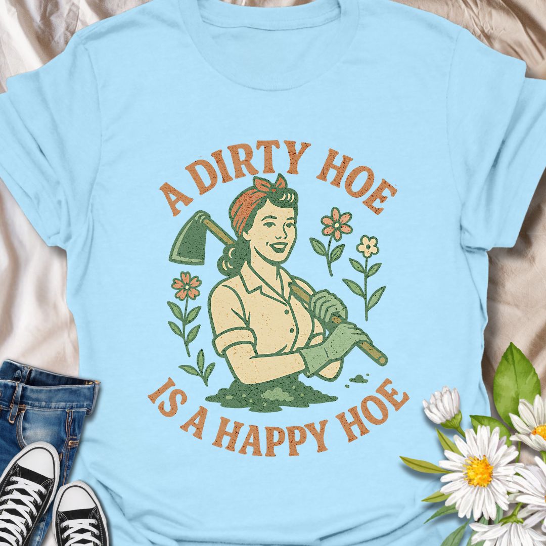 Bring humor to the garden with this cheeky and playful gardening shirt with "A Dirty Hoe is a Happy Hoe. Featuring a retro-style design and a double entendre that plant lovers will appreciate, it's perfect for garden enthusiasts with a sense of humor. Ideal for gifts, birthdays, or just digging in the dirt with style.