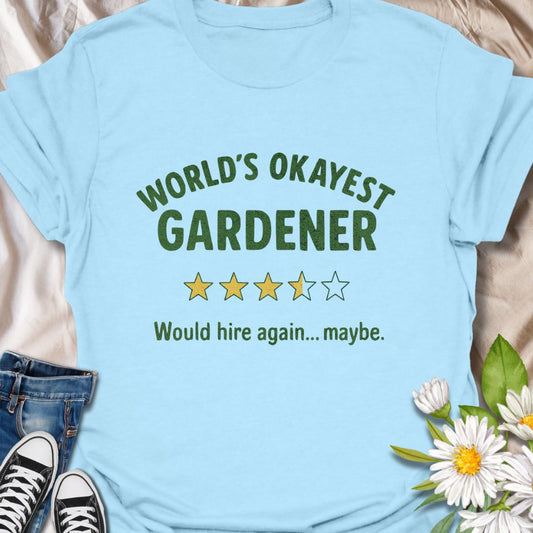 Embrace your green thumb with a healthy dose of humor! This “World’s Okayest Gardener” t-shirt is the perfect gift for gardeners who don’t take themselves too seriously. A fun and witty shirt for plant lovers, backyard growers, and hobby gardeners.
