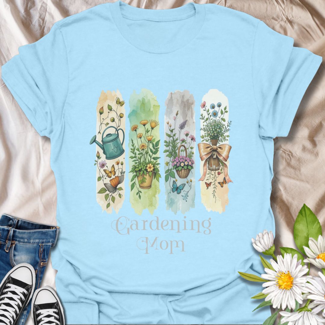 gardening mom shirt, plant mom gift, wildflower t-shirt, floral watercolor design, butterfly and flowers, garden lover tee, cottagecore fashion, mother’s day gift, nature inspired apparel