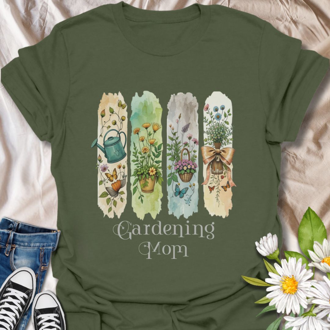 gardening mom shirt, plant mom gift, wildflower t-shirt, floral watercolor design, butterfly and flowers, garden lover tee, cottagecore fashion, mother’s day gift, nature inspired apparel