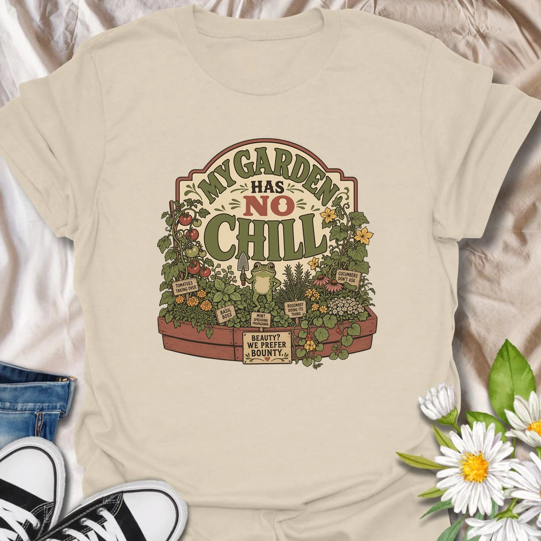 Funny garden t-shirt for gardeners whose raised beds are full of wild growth and zero chill.
Features a lush vegetable and herb garden with a bold message and playful frog detail.
Perfect for veggie gardeners, herb lovers, frog fans, and anyone whose garden grows a little out of control.