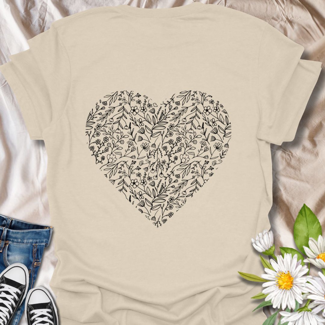 Celebrate your love for nature with this stunning floral heart design, filled with intricate leaves and delicate flowers. A perfect choice for plant lovers, gardeners, and anyone who enjoys botanical beauty.