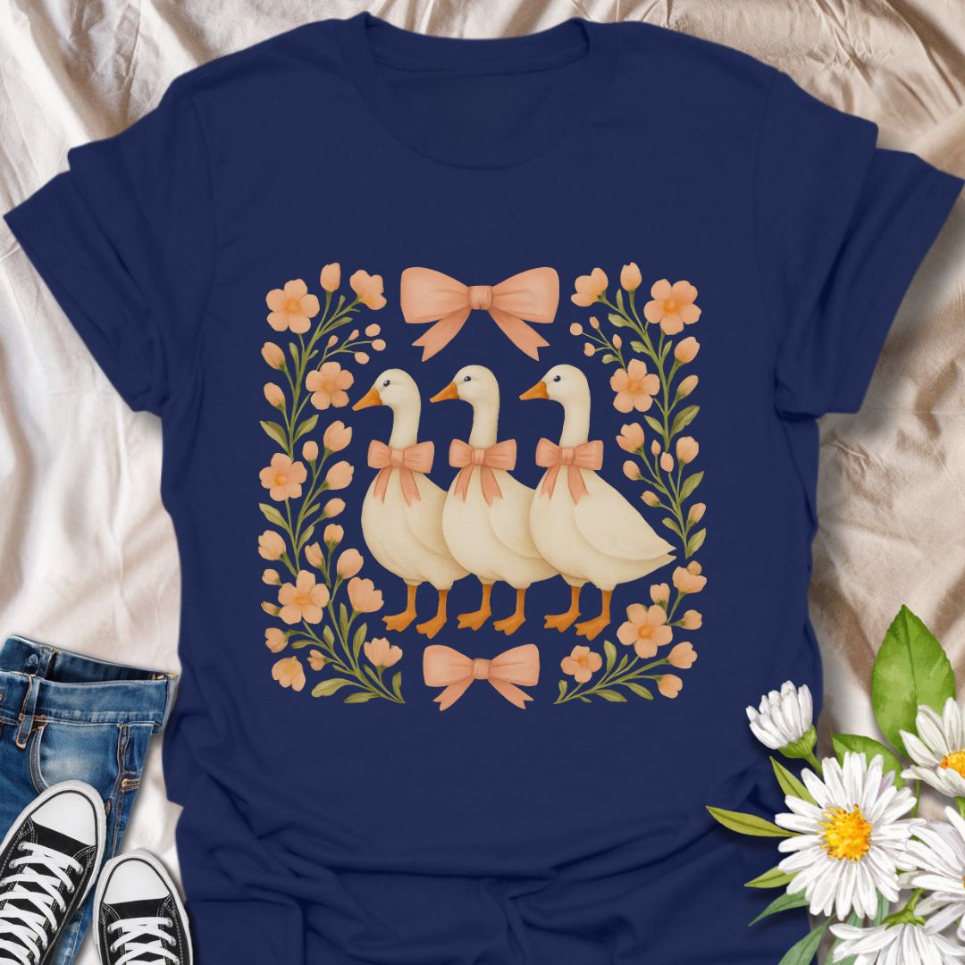 Floral Geese Themed T-Shirt