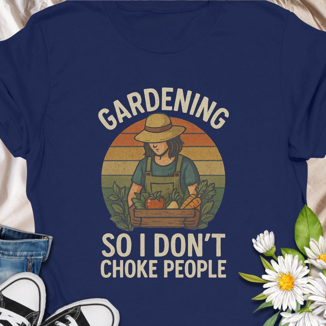 Bring humor to your garden routine with this funny “Gardening So I Don’t Choke People” t-shirt. Perfect for plant lovers with a sense of humor, gardeners who use digging as therapy, or anyone who enjoys a little sarcasm in their soil. Makes a great gift for garden enthusiasts, introverts, or stressed-out plant parents.