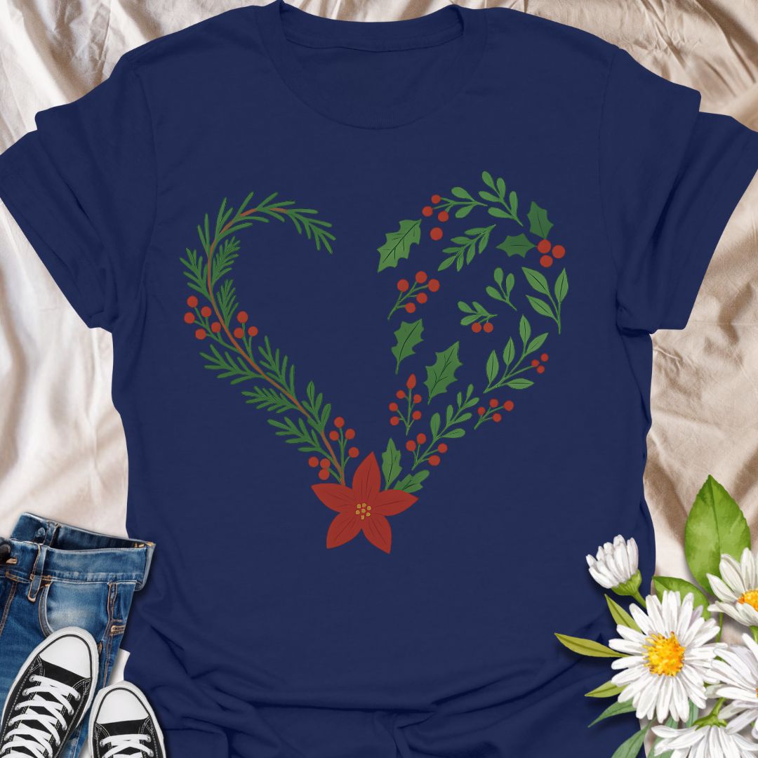 Christmas Floral Heart T-Shirt