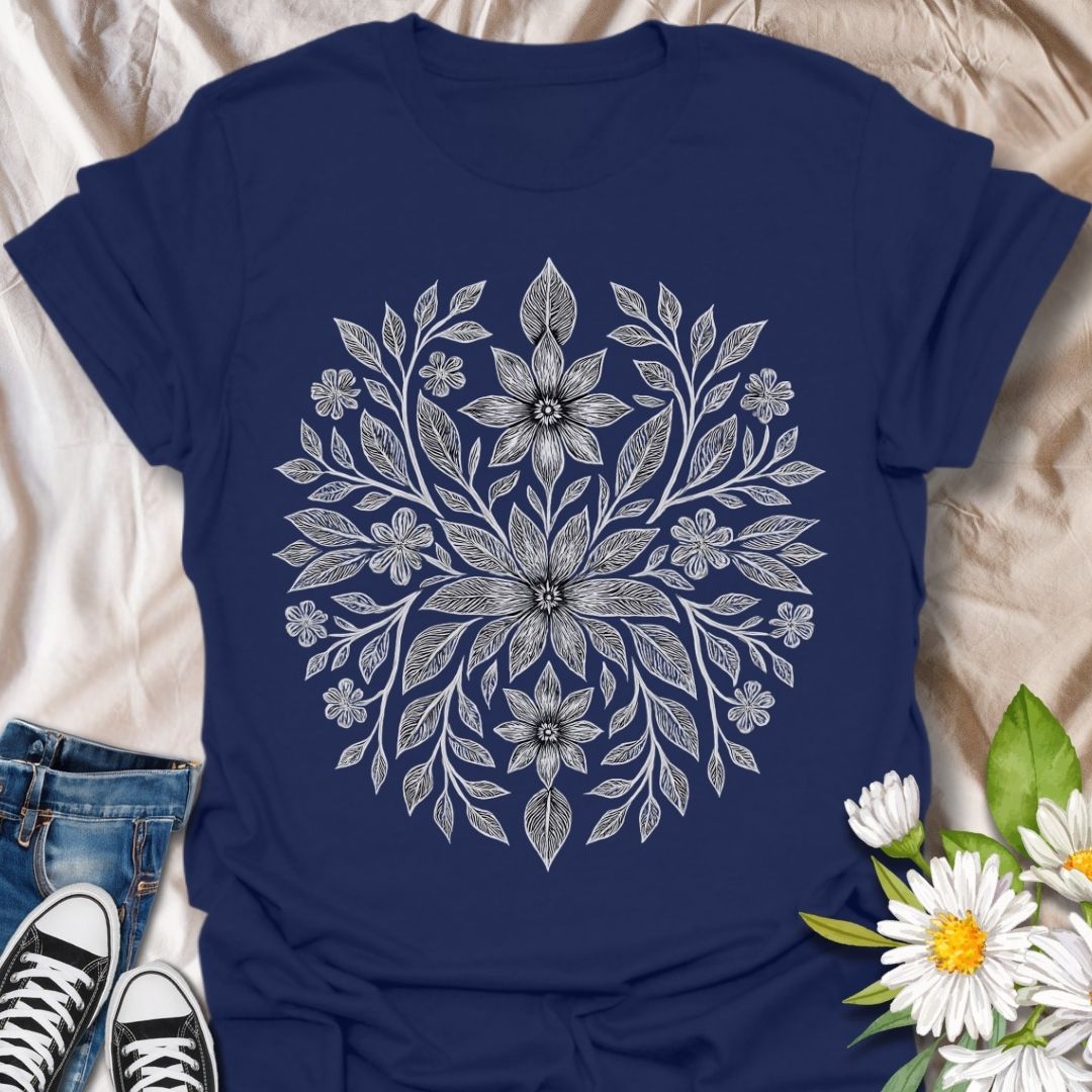 This intricately illustrated floral mandala design brings harmony, elegance, and nature’s beauty into perfect balance. A stunning statement piece for garden lovers, boho souls, and those drawn to the peaceful symmetry of botanical art. Ideal for everyday wear or gifting.