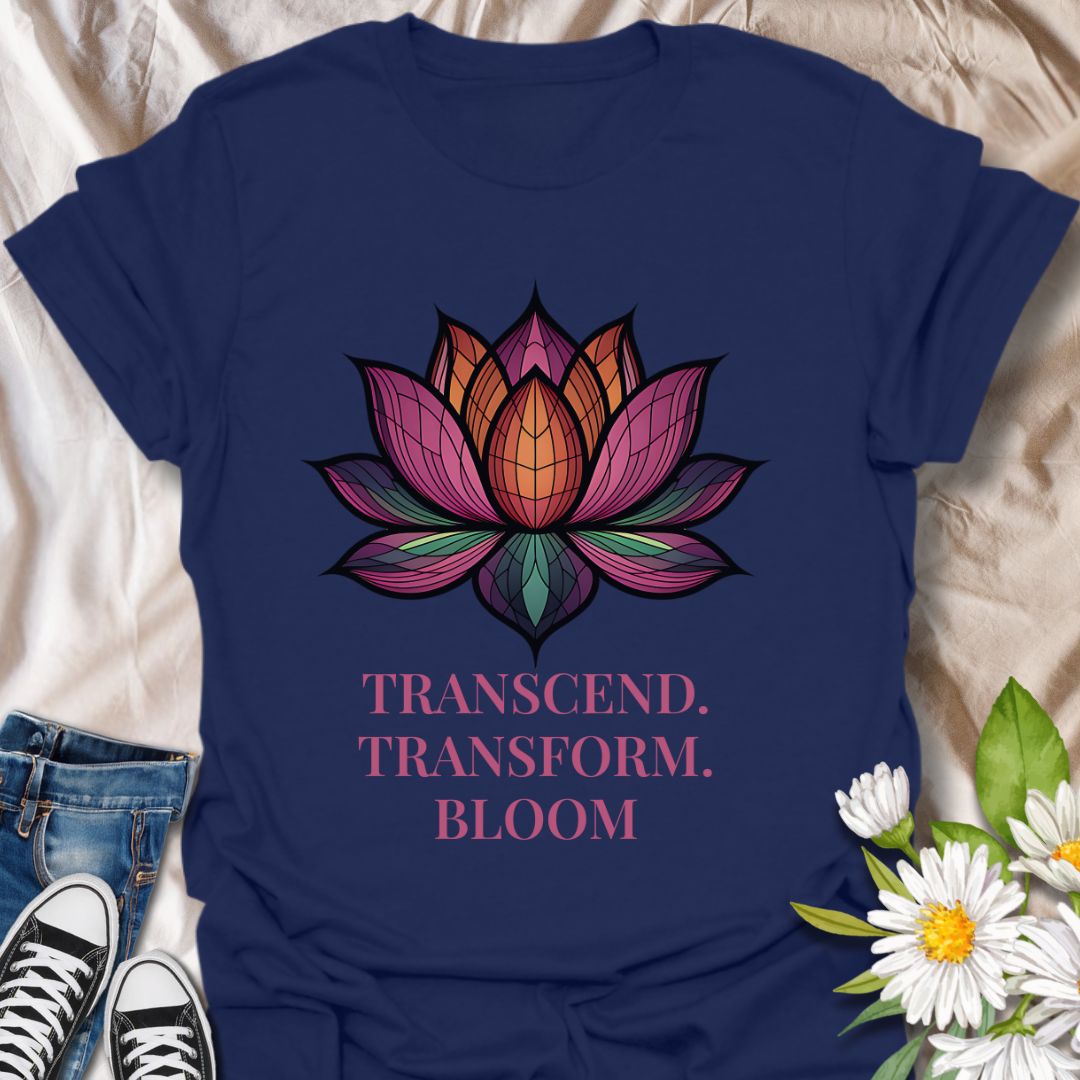 Embrace mindfulness and growth with this stunning lotus flower design paired with the inspirational phrase "Transcend. Transform. Bloom." Perfect for yoga lovers, spiritual seekers, and anyone who resonates with positivity, meditation, and inner transformation.