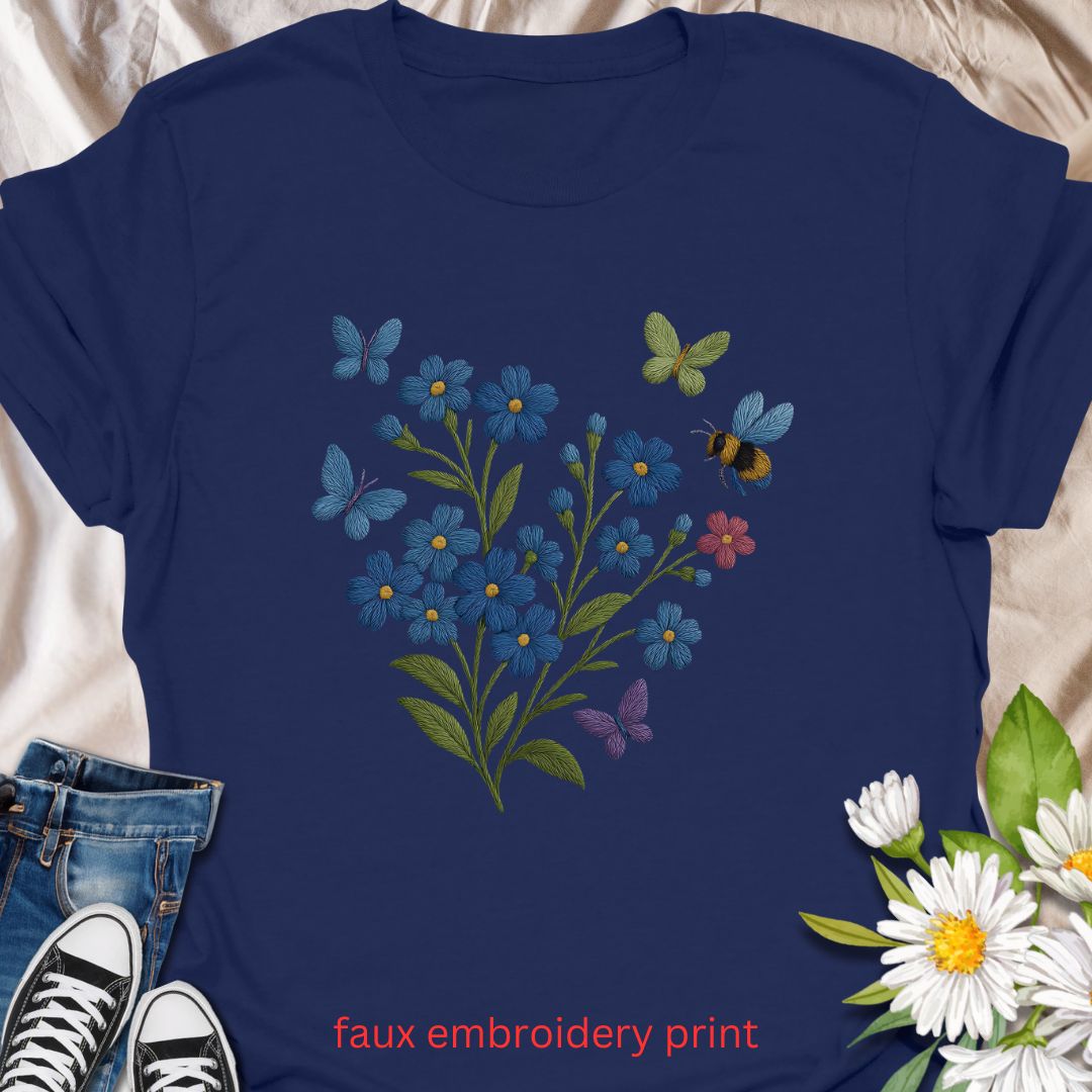 Faux embroidery Forget Me Not T-shirt