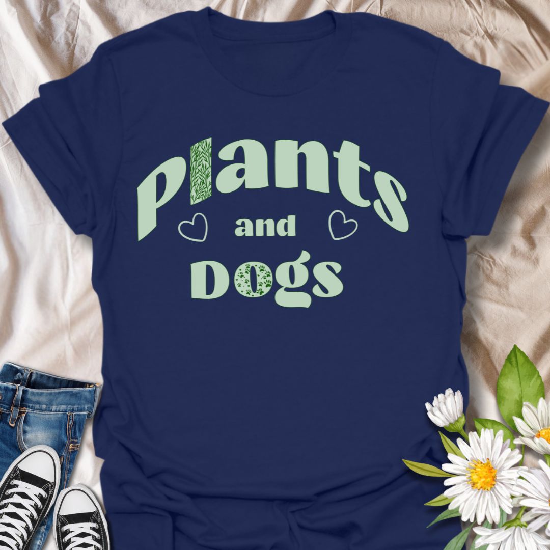 Celebrate your two favorite things with our “Plants and Dogs” graphic tee, featuring bold botanical and pup-inspired lettering.  Perfect for plant lovers, dog moms, and green-thumbed pet parents, this playful design makes a fun statement for casual days, gardening, dog walking, or gifting to fellow plant and pet enthusiasts