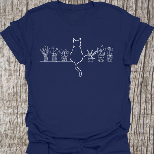 Cat on Shelf of Plants T-shirt