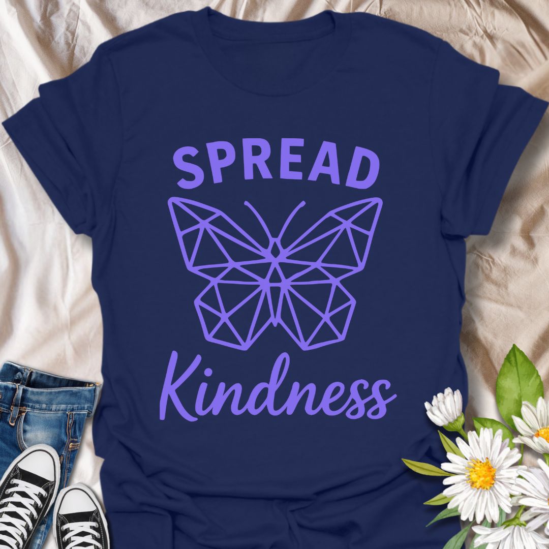 nspire compassion with this geometric butterfly “Spread Kindness” t-shirt. A modern and meaningful design promoting empathy and good vibes—ideal for mental health advocates, teachers, and kindness warriors.