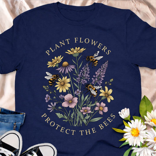 Spread a pollinator-friendly message with this “Plant Flowers, Protect the Bees” wildflower t-shirt. Packed with colorful blooms and busy bees, it’s a beautiful eco-conscious gift for gardeners, beekeepers, and nature lovers.