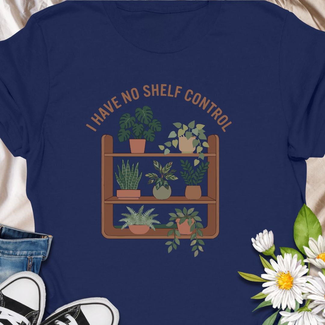 Celebrate your love for plants and witty humor with this “I Have No Shelf Control” t-shirt, featuring a cozy plant shelf filled with greenery. Perfect for houseplant lovers, plant collectors, and green-thumbed decor enthusiasts. A must-have for anyone who keeps adding plants to their shelves—no regrets!