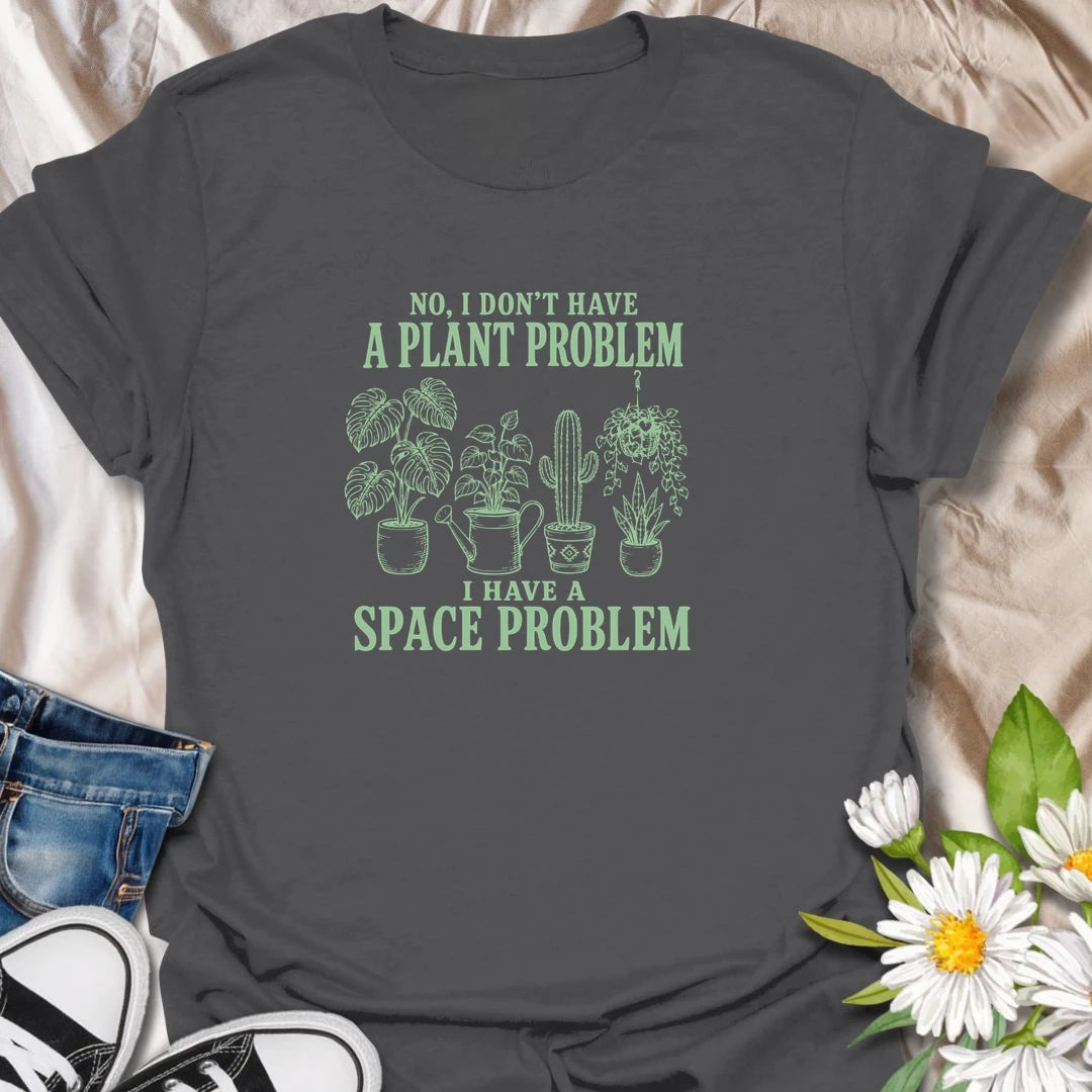Space Problem t-shirt for plant lovers who do not have a plant problem, just a serious lack of room.
The simple botanical layout features houseplants, cactus, and leafy plant artwork with a funny relatable message.
It is perfect for plant moms, houseplant collectors, indoor gardeners, and anyone with overflowing plant shelves.
A great gift for plant people who keep adding greenery even when every windowsill is already taken.