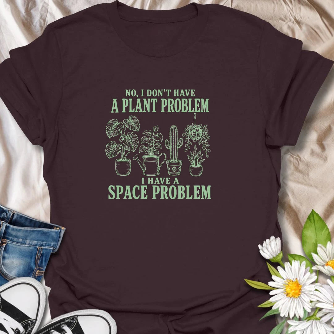 Space Problem t-shirt for plant lovers who do not have a plant problem, just a serious lack of room.
The simple botanical layout features houseplants, cactus, and leafy plant artwork with a funny relatable message.
It is perfect for plant moms, houseplant collectors, indoor gardeners, and anyone with overflowing plant shelves.
A great gift for plant people who keep adding greenery even when every windowsill is already taken.