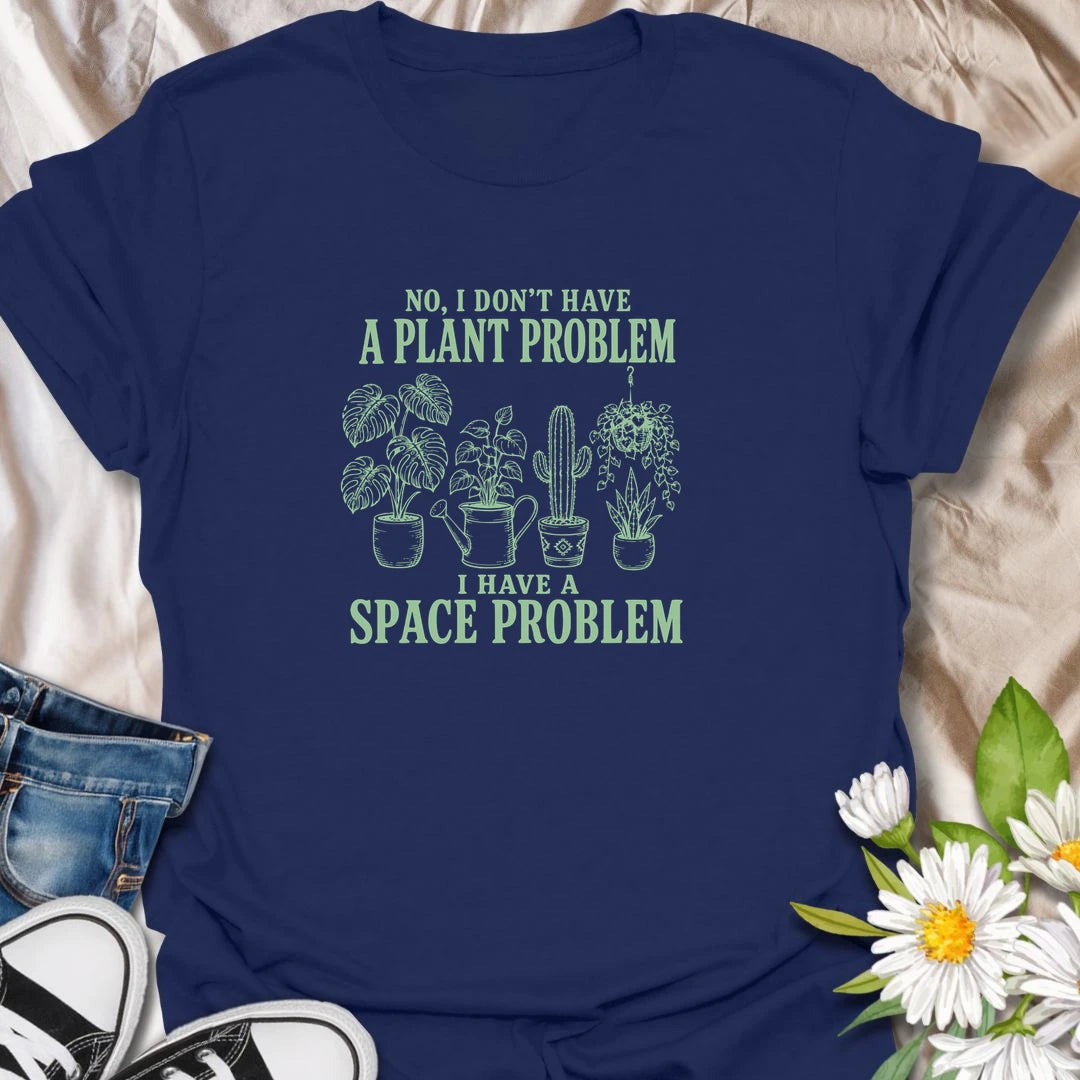 Space Problem t-shirt for plant lovers who do not have a plant problem, just a serious lack of room.
The simple botanical layout features houseplants, cactus, and leafy plant artwork with a funny relatable message.
It is perfect for plant moms, houseplant collectors, indoor gardeners, and anyone with overflowing plant shelves.
A great gift for plant people who keep adding greenery even when every windowsill is already taken.