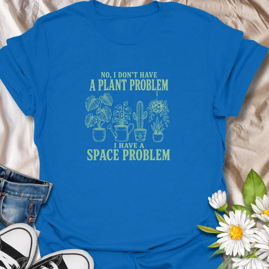 Space Problem t-shirt for plant lovers who do not have a plant problem, just a serious lack of room.
The simple botanical layout features houseplants, cactus, and leafy plant artwork with a funny relatable message.
It is perfect for plant moms, houseplant collectors, indoor gardeners, and anyone with overflowing plant shelves.
A great gift for plant people who keep adding greenery even when every windowsill is already taken.