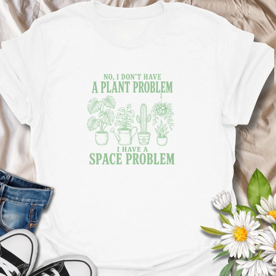 Space Problem t-shirt for plant lovers who do not have a plant problem, just a serious lack of room.
The simple botanical layout features houseplants, cactus, and leafy plant artwork with a funny relatable message.
It is perfect for plant moms, houseplant collectors, indoor gardeners, and anyone with overflowing plant shelves.
A great gift for plant people who keep adding greenery even when every windowsill is already taken.
