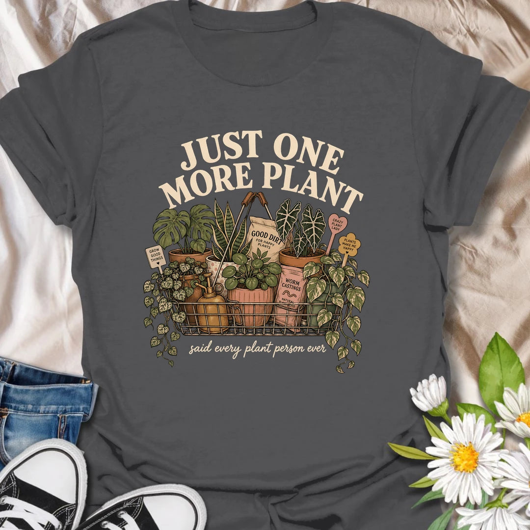 Funny houseplant t-shirt for plant people who always say “just one more plant.”
Features a shopping basket full of leafy houseplants, plant supplies, and charming vintage-style details.
Perfect for plant moms, houseplant collectors, indoor gardeners, and anyone proudly growing a plant obsession.