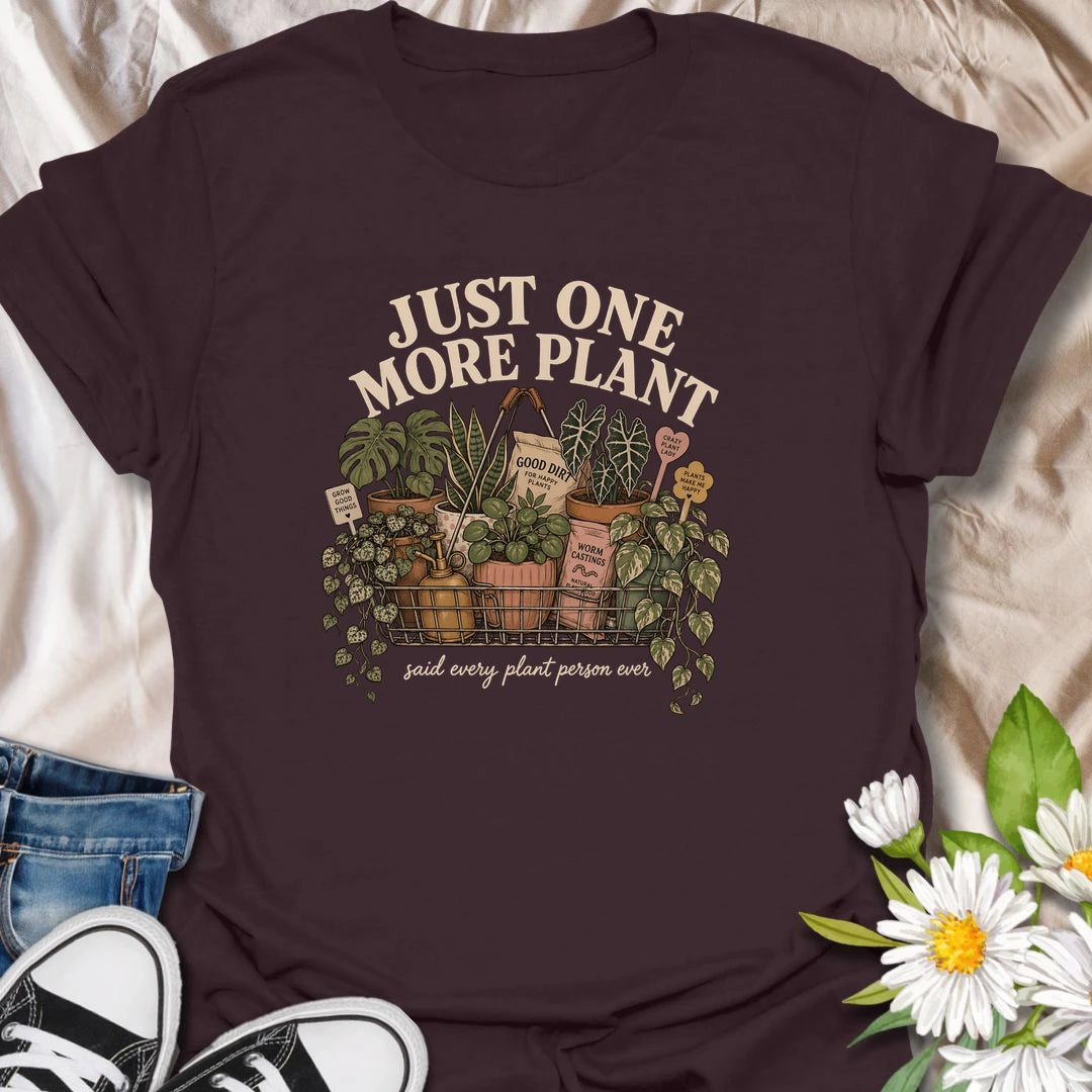 Funny houseplant t-shirt for plant people who always say “just one more plant.”
Features a shopping basket full of leafy houseplants, plant supplies, and charming vintage-style details.
Perfect for plant moms, houseplant collectors, indoor gardeners, and anyone proudly growing a plant obsession.