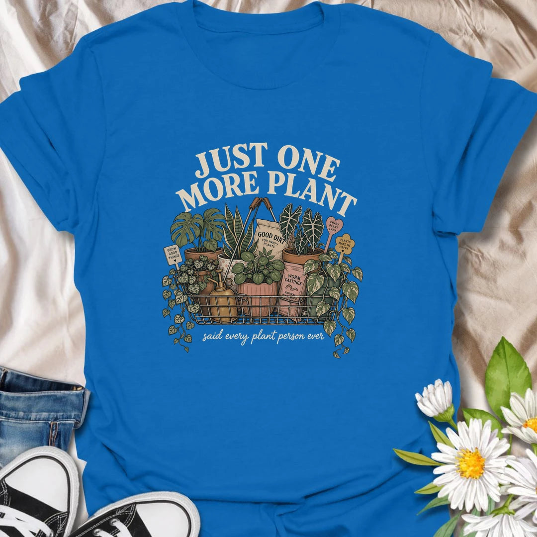 Funny houseplant t-shirt for plant people who always say “just one more plant.”
Features a shopping basket full of leafy houseplants, plant supplies, and charming vintage-style details.
Perfect for plant moms, houseplant collectors, indoor gardeners, and anyone proudly growing a plant obsession.
