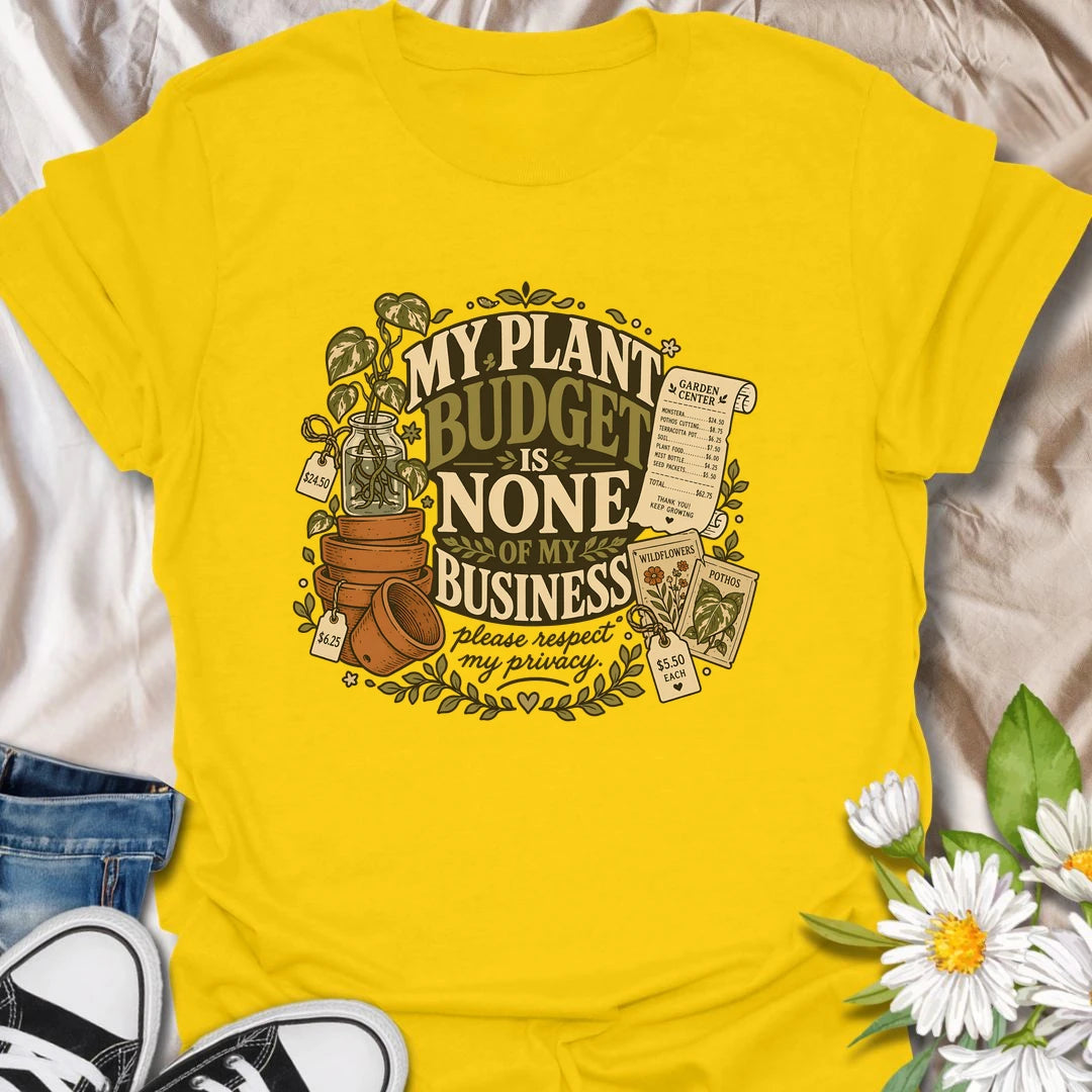 Plant Budget t-shirt for plant lovers, plant moms, and houseplant collectors who know their spending habits are none of anyone’s business.
The vintage botanical design features potted plants, plant tags, gardening details, and bold humorous lettering.
It is perfect for plant parents who love adding just one more pothos, monstera, succulent, or leafy friend to the collection.
A funny gift for houseplant lovers, indoor gardeners, and anyone whose plant budget is best left unspoken.
