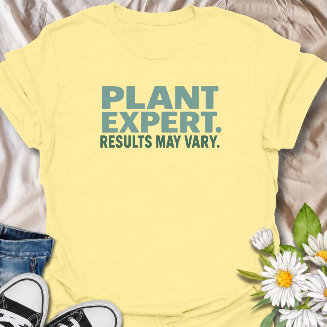 A funny plant T-shirt for anyone who gives great houseplant advice but knows the results are never guaranteed. The phrase “Plant Expert. Results May Vary.” adds dry, self-deprecating humor without overcomplicating the design. Perfect for plant parents, houseplant collectors, indoor gardeners, and anyone who has learned that every plant has a mind of its own. The clean typography makes it an easy everyday shirt and a fun gift for experienced growers and enthusiastic beginners alike. Ideal for nursery trips, 