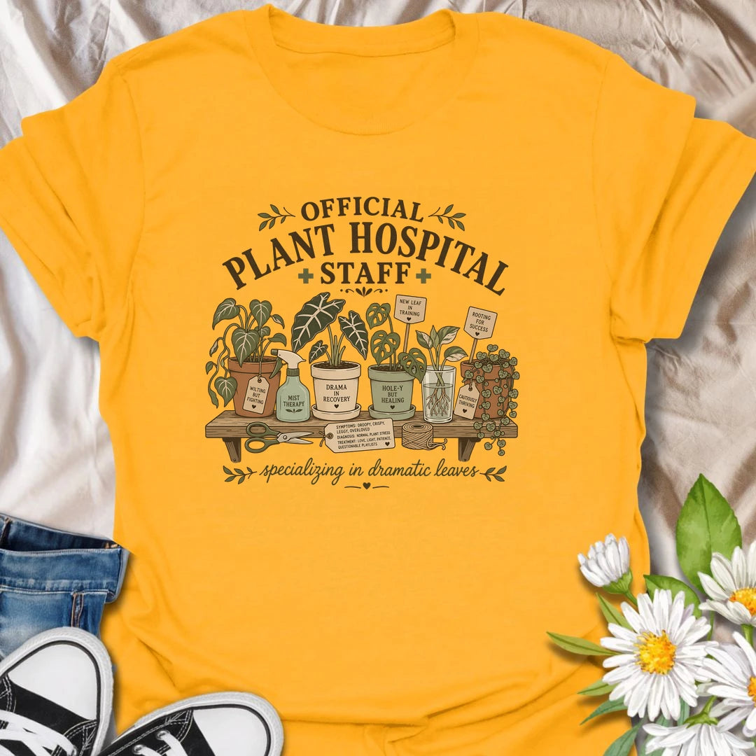 Funny plant lover t-shirt for anyone serving on the official plant hospital staff.
Features dramatic houseplants, propagation cuttings, and plant-care humor in a cozy vintage botanical design.
Perfect for plant parents, houseplant rescuers, and indoor gardeners who specialize in dramatic leaves.