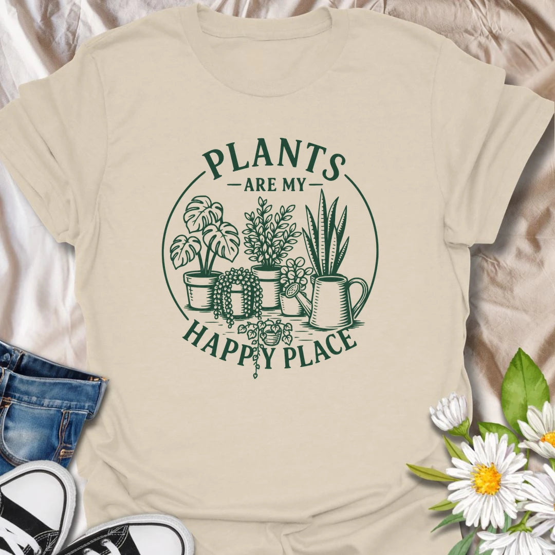 Plants Are My Happy Place t-shirt for anyone who feels calmer, happier, and more themselves around greenery.
The simple botanical line-art design gives this shirt a soft, timeless houseplant lover feel.
It is perfect for plant moms, indoor gardeners, and people who find comfort in tending their leafy collection.
A thoughtful gift for houseplant lovers who know their happiest place is wherever the plants are thriving.