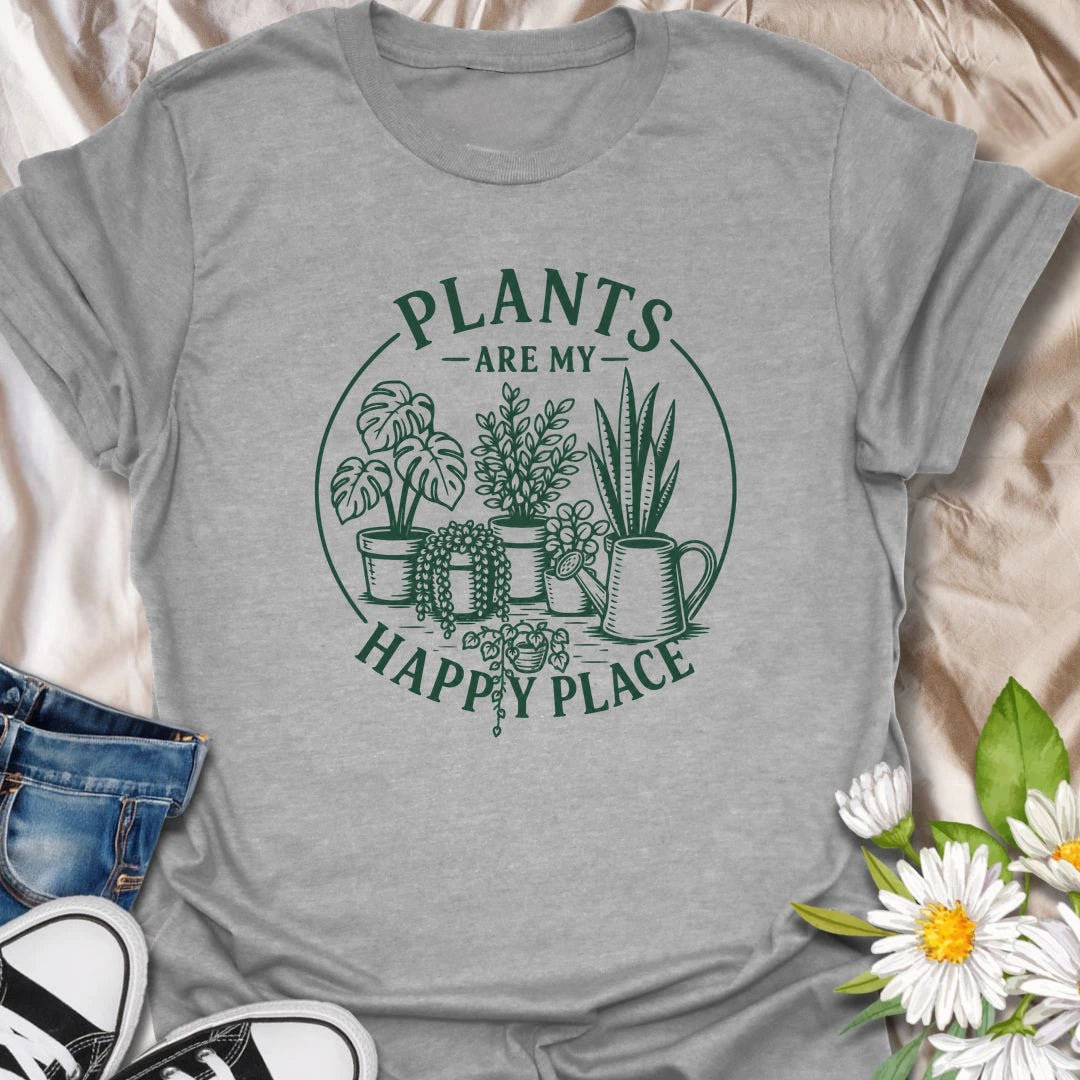 Plants Are My Happy Place t-shirt for anyone who feels calmer, happier, and more themselves around greenery.
The simple botanical line-art design gives this shirt a soft, timeless houseplant lover feel.
It is perfect for plant moms, indoor gardeners, and people who find comfort in tending their leafy collection.
A thoughtful gift for houseplant lovers who know their happiest place is wherever the plants are thriving.