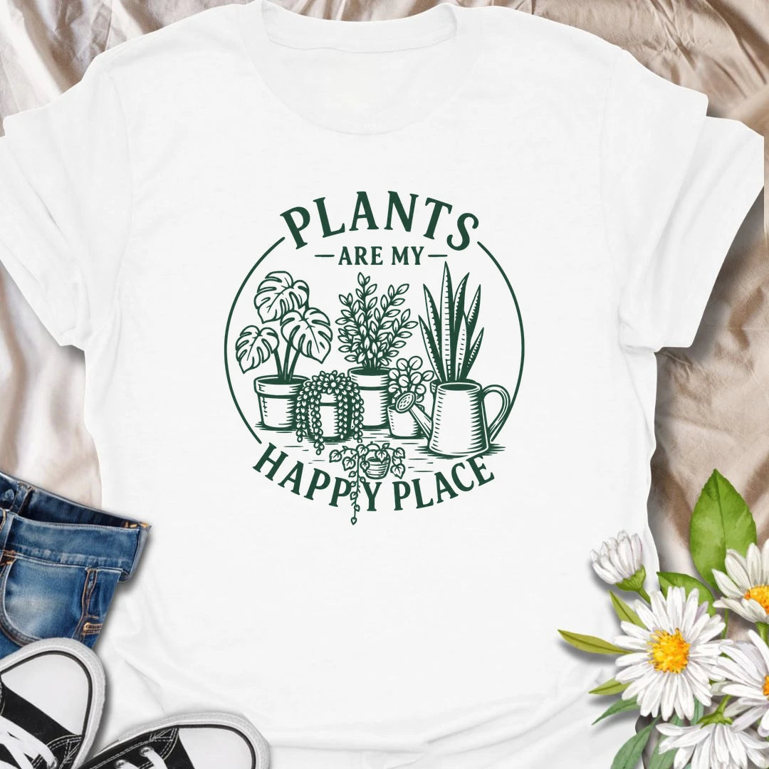 Plants Are My Happy Place t-shirt for anyone who feels calmer, happier, and more themselves around greenery.
The simple botanical line-art design gives this shirt a soft, timeless houseplant lover feel.
It is perfect for plant moms, indoor gardeners, and people who find comfort in tending their leafy collection.
A thoughtful gift for houseplant lovers who know their happiest place is wherever the plants are thriving.