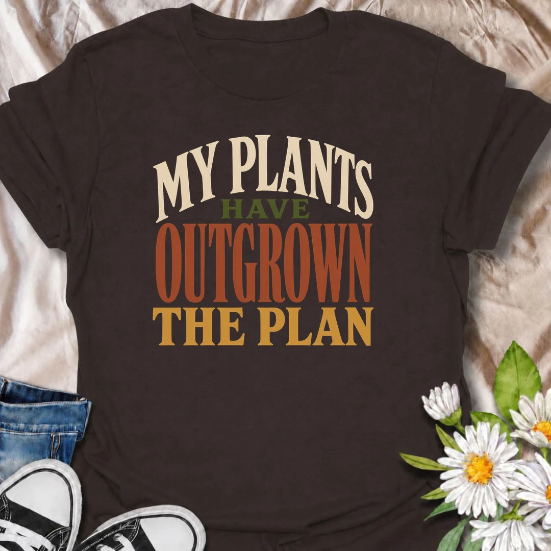 A funny plant T-shirt for anyone whose houseplant collection has grown far beyond the original plan. The phrase “My Plants Have Outgrown the Plan” is perfect for plant parents, indoor gardeners, and collectors who keep finding room for one more. Its bold typography makes the joke easy to read while keeping the design clean and wearable. It makes a great gift for houseplant lovers, pothos fans, and anyone living with an ever-expanding indoor jungle. Ideal for nursery trips, plant swaps, or everyday wear.