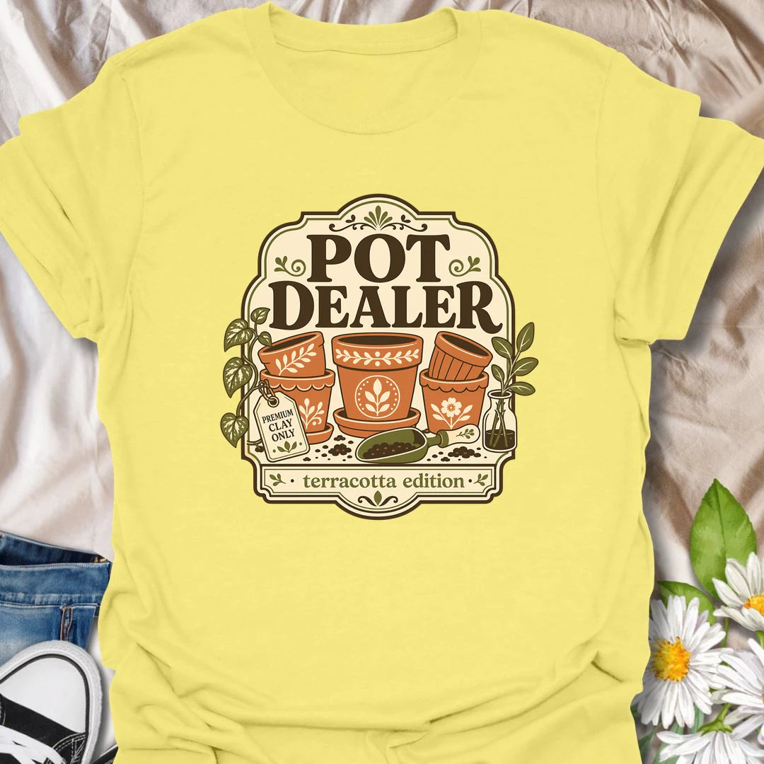 Funny gardening t-shirt with a playful “Pot Dealer” message and charming terracotta pot artwork.
This design is perfect for gardeners, plant lovers, and anyone obsessed with collecting beautiful pots.
A fun gift for plant moms, indoor gardeners, and terracotta lovers.