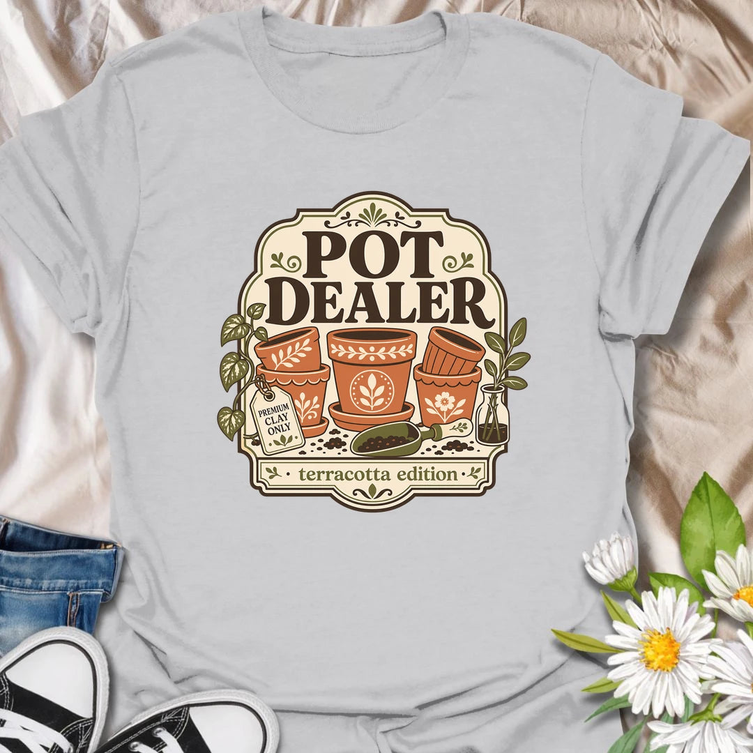 Funny gardening t-shirt with a playful “Pot Dealer” message and charming terracotta pot artwork.
This design is perfect for gardeners, plant lovers, and anyone obsessed with collecting beautiful pots.
A fun gift for plant moms, indoor gardeners, and terracotta lovers.