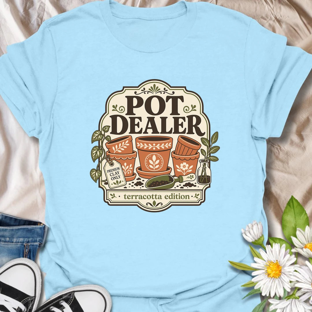 Funny gardening t-shirt with a playful “Pot Dealer” message and charming terracotta pot artwork.
This design is perfect for gardeners, plant lovers, and anyone obsessed with collecting beautiful pots.
A fun gift for plant moms, indoor gardeners, and terracotta lovers.