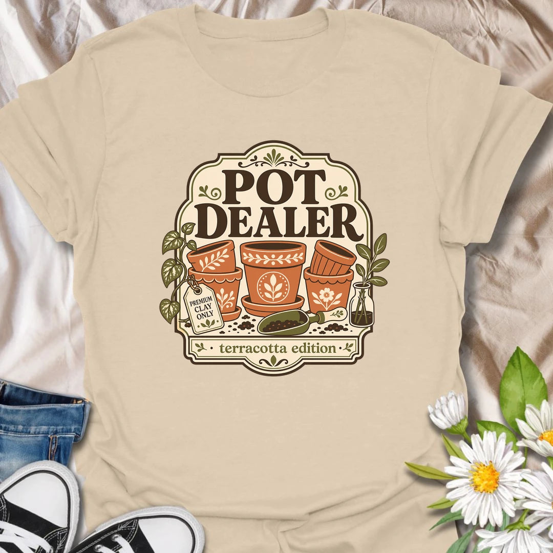 Funny gardening t-shirt with a playful “Pot Dealer” message and charming terracotta pot artwork.
This design is perfect for gardeners, plant lovers, and anyone obsessed with collecting beautiful pots.
A fun gift for plant moms, indoor gardeners, and terracotta lovers.