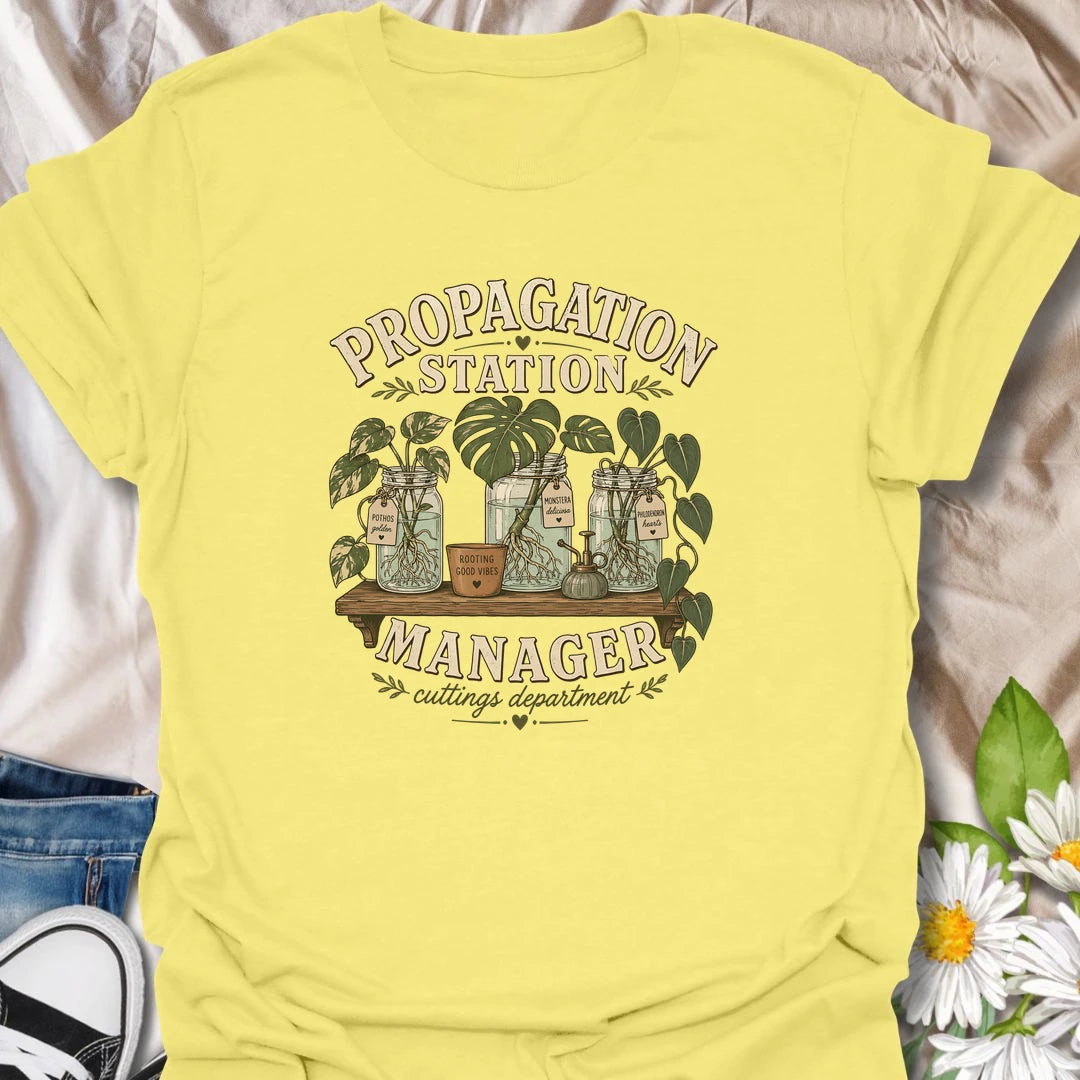 Funny plant propagation t-shirt for anyone fully in charge of the cuttings department.
Features jars of propagating pothos, monstera, and philodendron in a stylish vintage botanical layout.
Perfect for plant parents, propagation lovers, houseplant collectors, and indoor gardeners.
