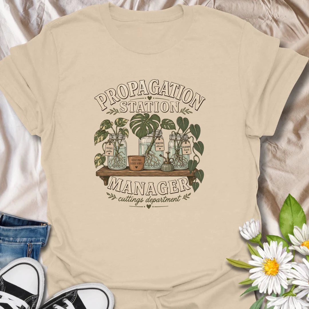 Funny plant propagation t-shirt for anyone fully in charge of the cuttings department.
Features jars of propagating pothos, monstera, and philodendron in a stylish vintage botanical layout.
Perfect for plant parents, propagation lovers, houseplant collectors, and indoor gardeners.