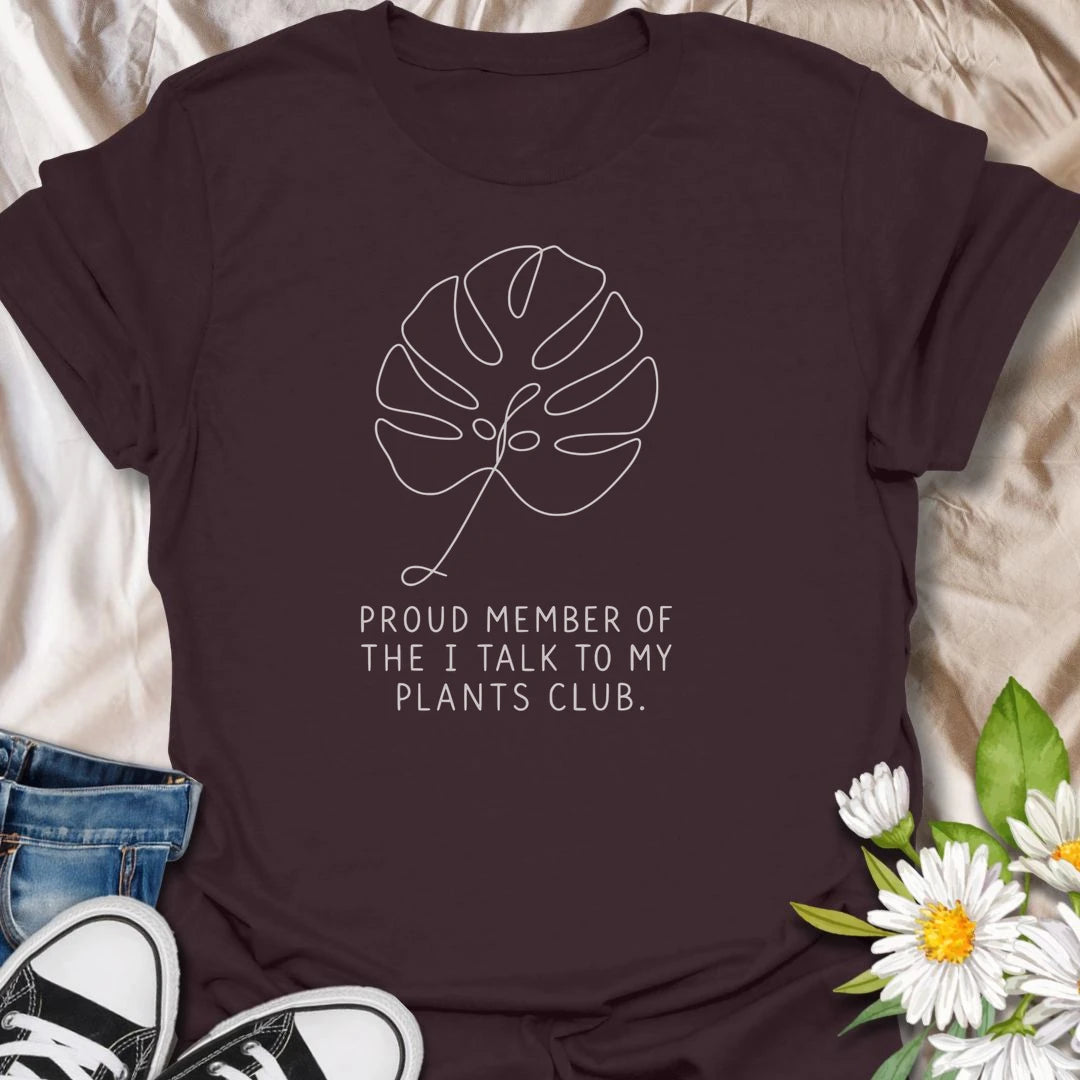 This Proud Member Of The I Talk To My Plants Club t-shirt is perfect for plant lovers who know houseplants are basically friends. Featuring a simple monstera leaf line-art design with clean minimalist text, this botanical tee is great for plant moms, plant dads, indoor gardeners, houseplant collectors, and anyone who happily chats to their plants.