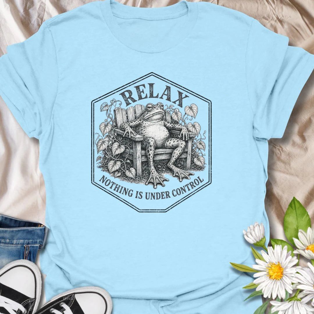 This Relax Nothing Is Under Control t-shirt is perfect for plant lovers and gardeners who know life is messy, plants are dramatic, and the garden is doing whatever it wants. Featuring a relaxed frog in a garden chair surrounded by leafy vines and vintage botanical details, this funny design is great for plant moms, plant dads, frog lovers, gardeners, and anyone embracing the chaos.